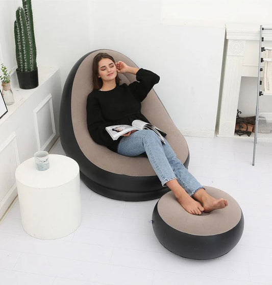 Inflatable Armchair with Footrest Pouf - Ultra Comfort