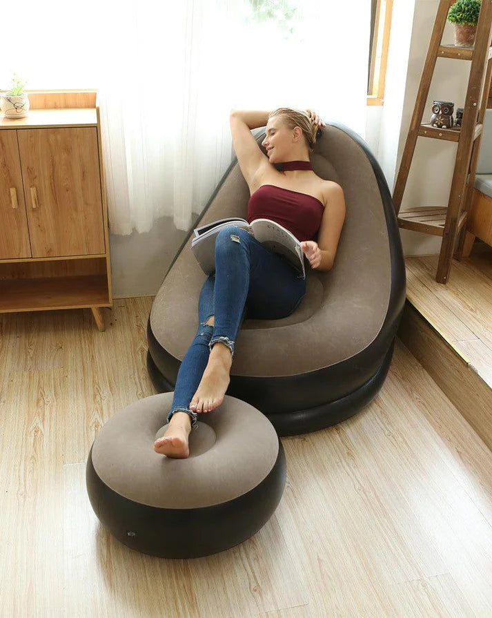 Inflatable Armchair with Footrest Pouf - Ultra Comfort