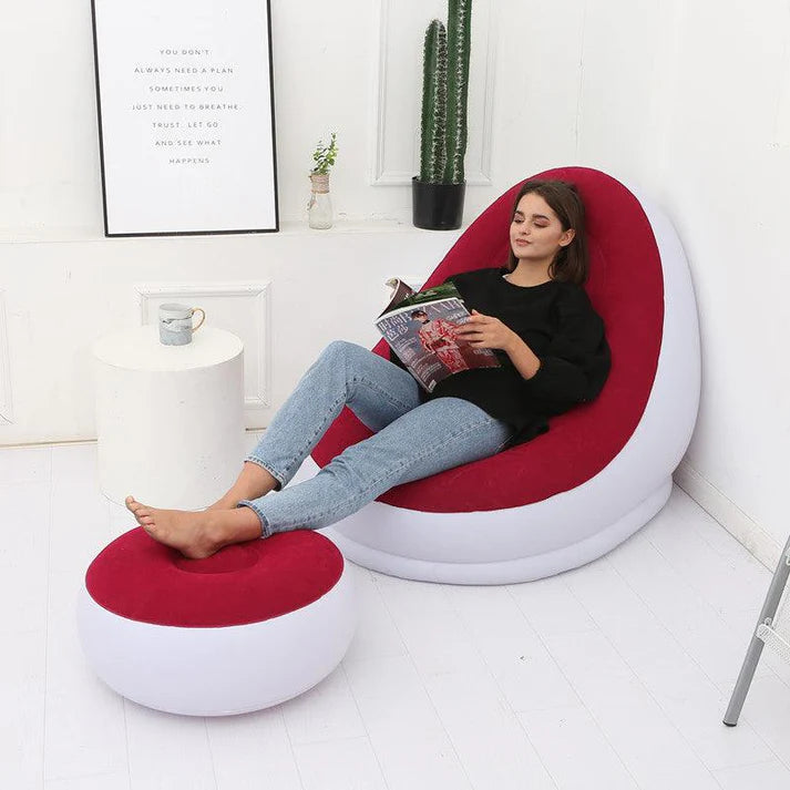 Inflatable Armchair with Footrest Pouf - Ultra Comfort